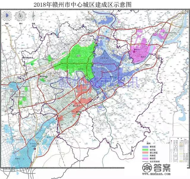 赣州市中心城区建成区示意图，2018年版