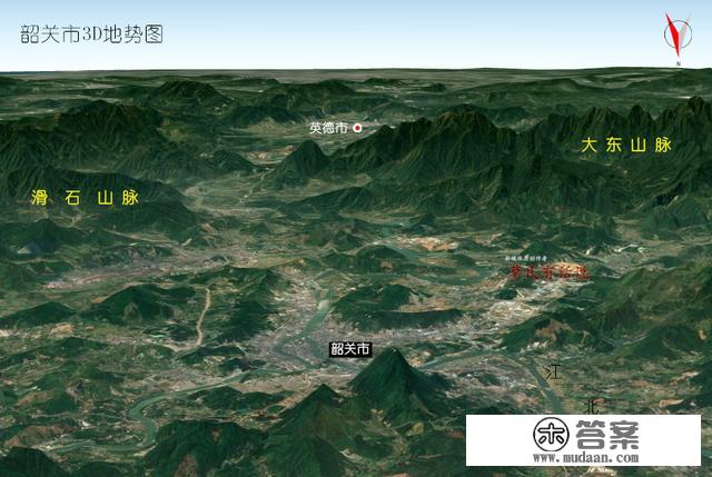 高清3D地图，广东省六大内陆市：清远、肇庆、河源、韶关、梅州