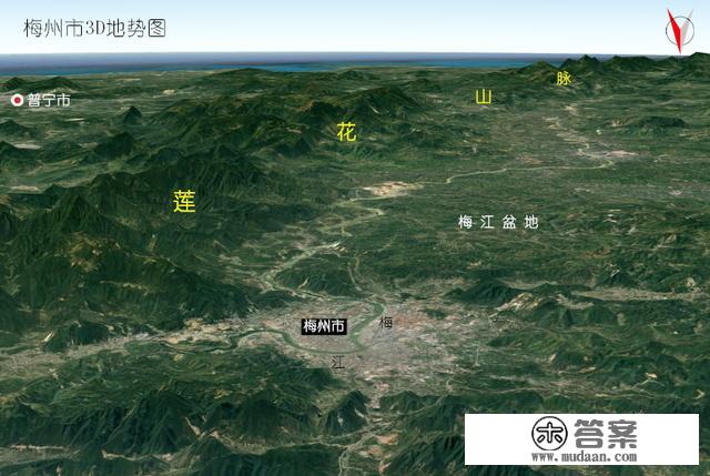 高清3D地图，广东省六大内陆市：清远、肇庆、河源、韶关、梅州