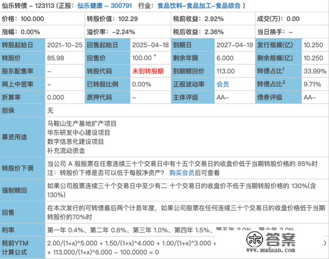 仙乐转债，不错的可转债新债