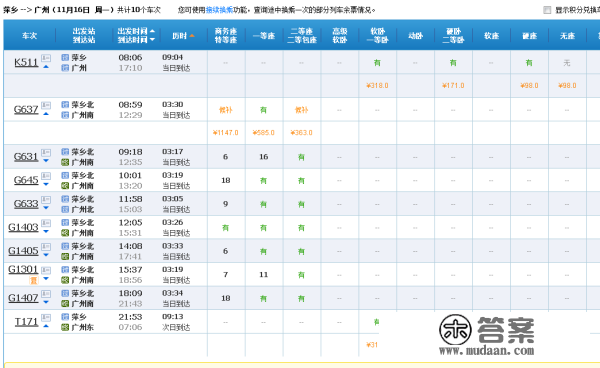 萍乡到广州的火车票时刻表