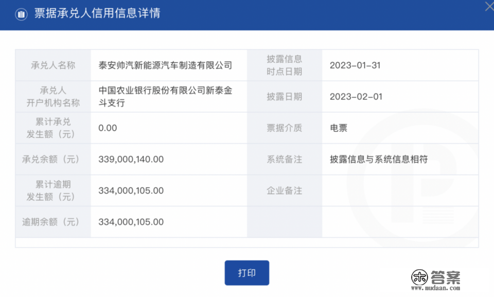 泰安帅汽新能源汽车造造有限公司累计过期3.34亿余元被传递