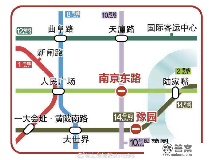 上海地铁：今日16时起2、10号线南京东路站及14号线豫园站临时封站