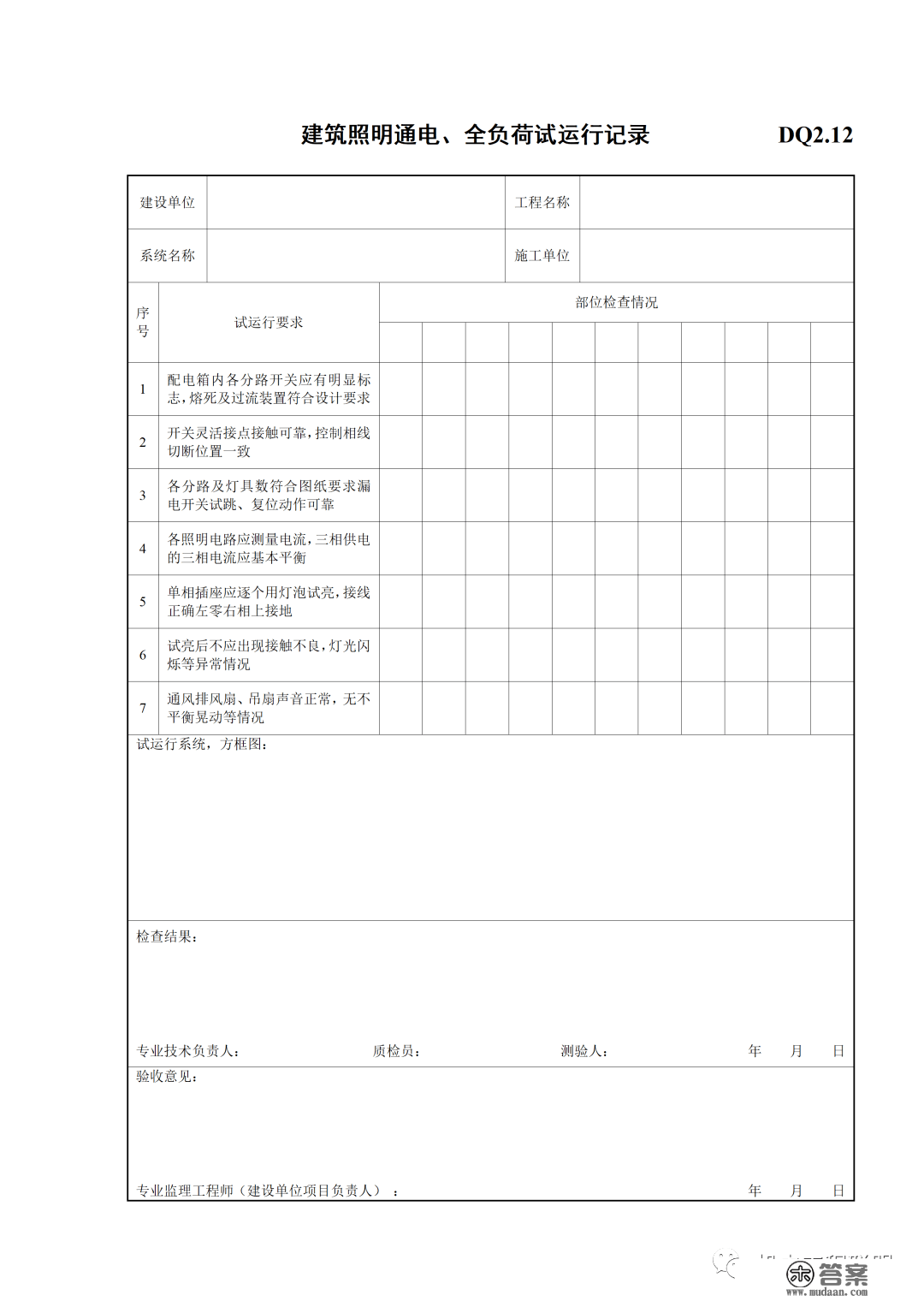 建筑电气施工量量验收表格规范