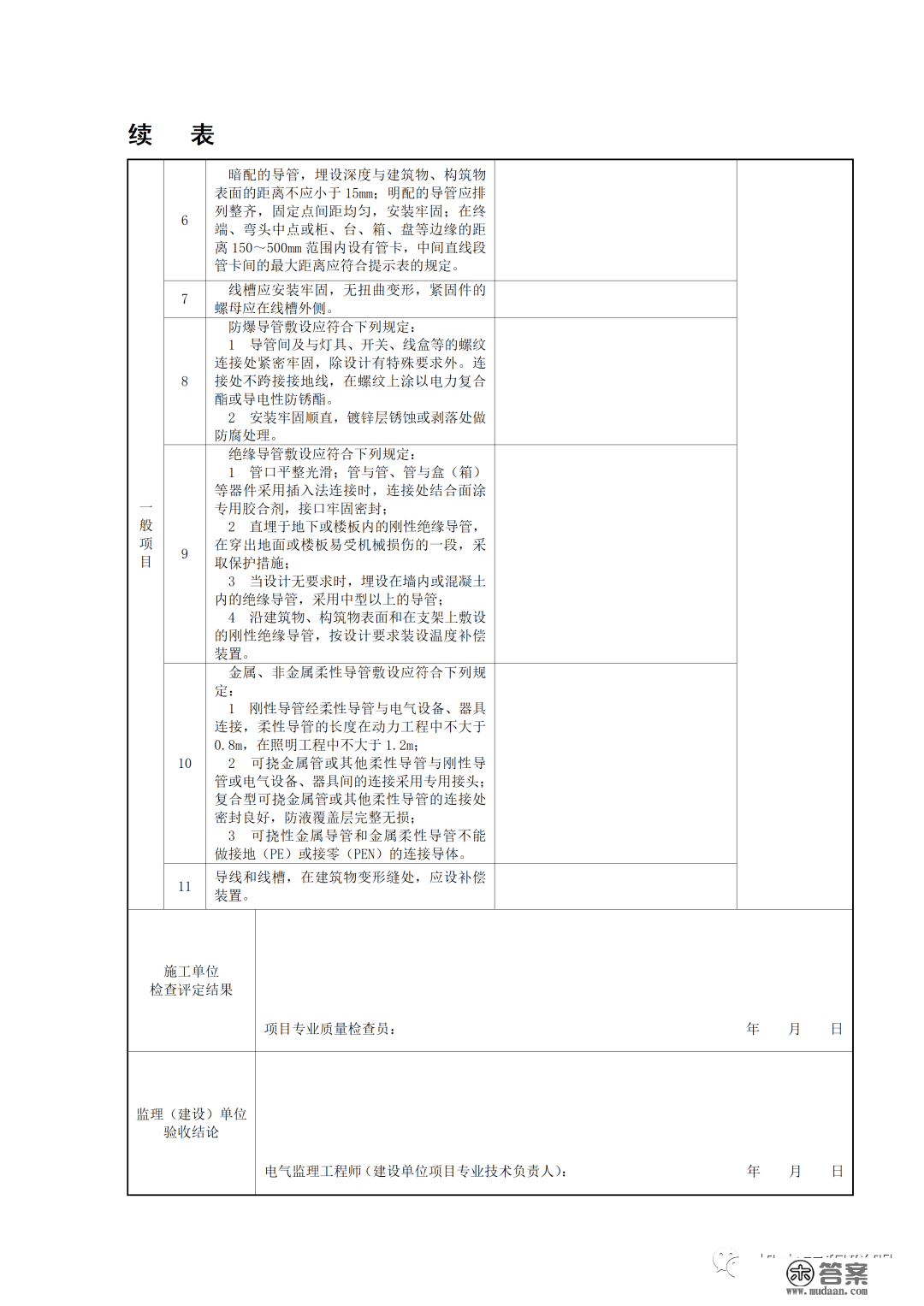 建筑电气施工量量验收表格规范