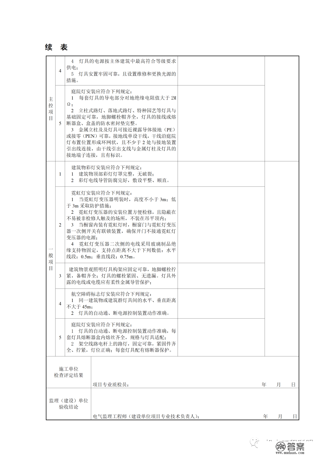 建筑电气施工量量验收表格规范