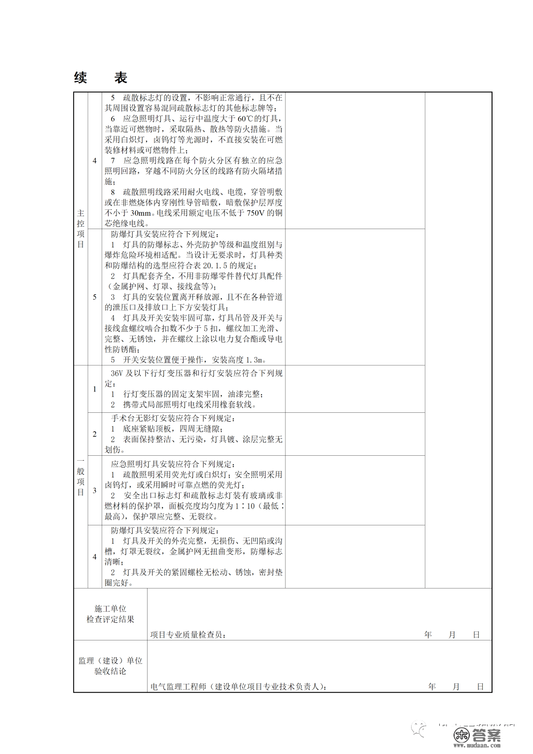 建筑电气施工量量验收表格规范