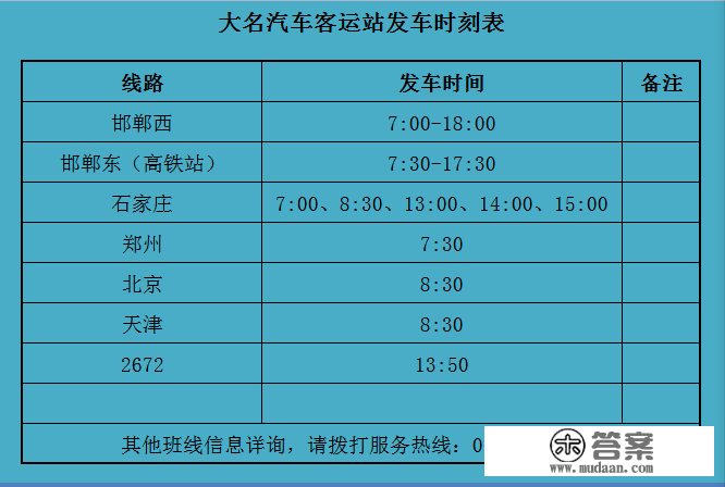 大名汽车客运站发车时刻表