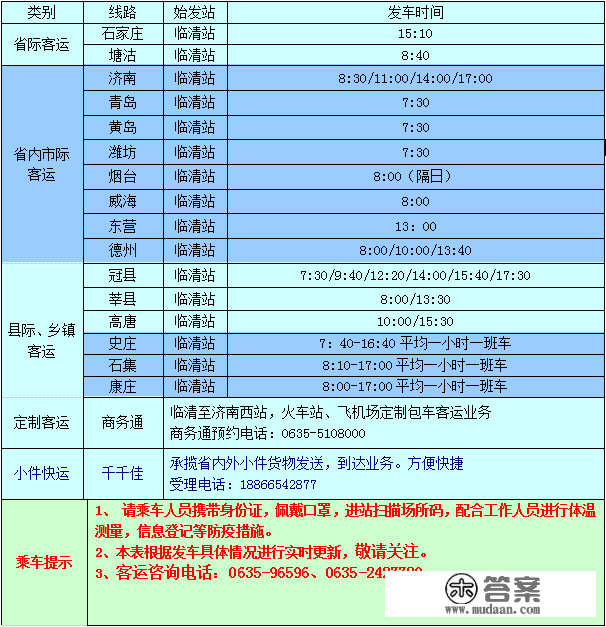 临清汽车站最新发车时刻表！