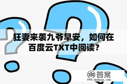 狂妻来袭九爷早安，如何在百度云TXT中阅读？