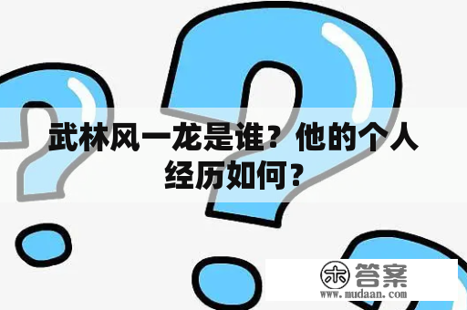 武林风一龙是谁？他的个人经历如何？