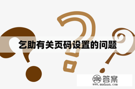 乞助有关页码设置的问题