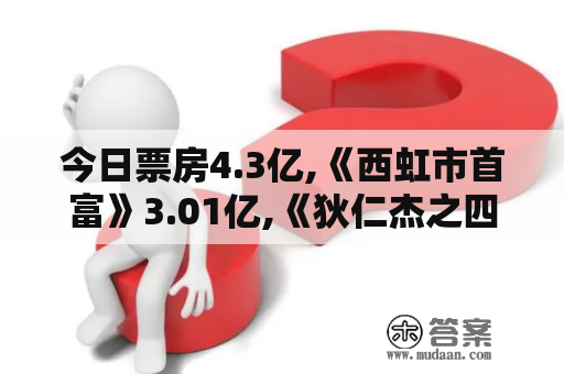 今日票房4.3亿,《西虹市首富》3.01亿,《狄仁杰之四大天王》8460万,《摩天营救