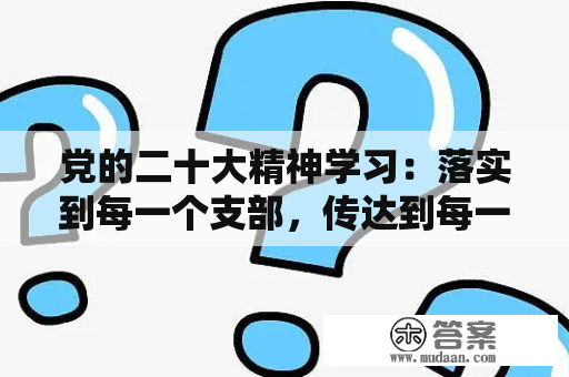 党的二十大精神学习：落实到每一个支部，传达到每一名党员（五）