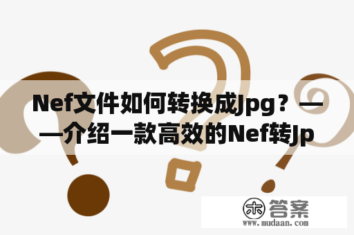 Nef文件如何转换成Jpg？——介绍一款高效的Nef转Jpg格式转换器