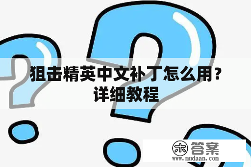 狙击精英中文补丁怎么用？详细教程