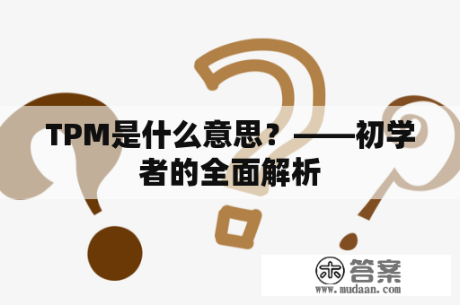 TPM是什么意思？——初学者的全面解析