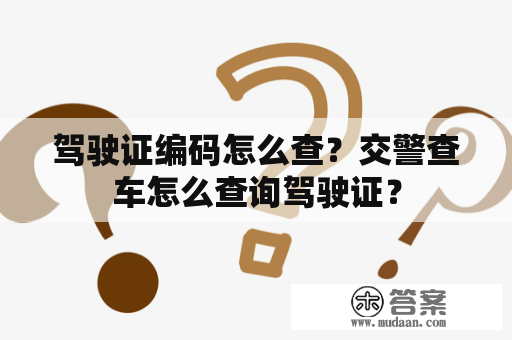 驾驶证编码怎么查？交警查车怎么查询驾驶证？