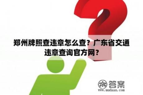 郑州牌照查违章怎么查？广东省交通违章查询官方网？