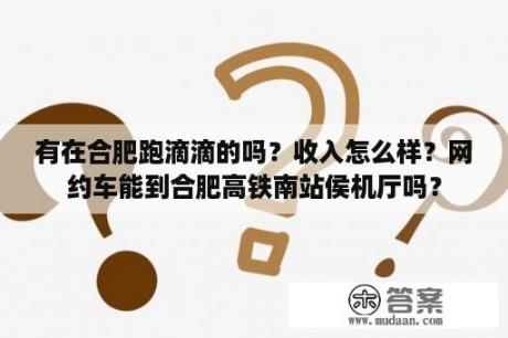 有在合肥跑滴滴的吗？收入怎么样？网约车能到合肥高铁南站侯机厅吗？