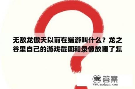 无敌龙傲天以前在端游叫什么？龙之谷里自己的游戏截图和录像放哪了怎么查看？