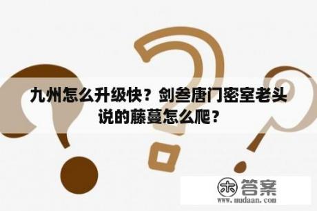 九州怎么升级快？剑叁唐门密室老头说的藤蔓怎么爬？