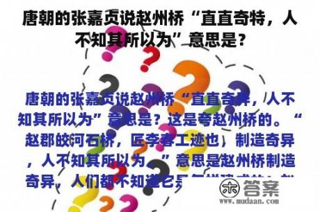 唐朝的张嘉贞说赵州桥“直直奇特，人不知其所以为”意思是？