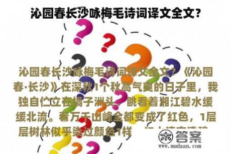 沁园春长沙咏梅毛诗词译文全文？