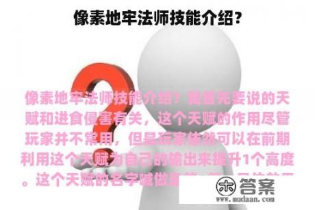 像素地牢法师技能介绍？