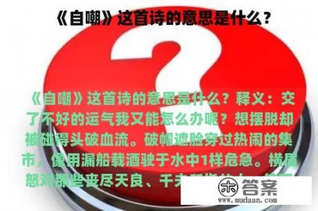 《自嘲》这首诗的意思是什么？