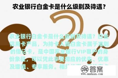 农业银行白金卡是什么级别及待遇？