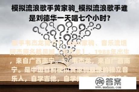 模拟流浪歌手黄家驹_模拟流浪歌手谁是刘德华一天唱七个小时？