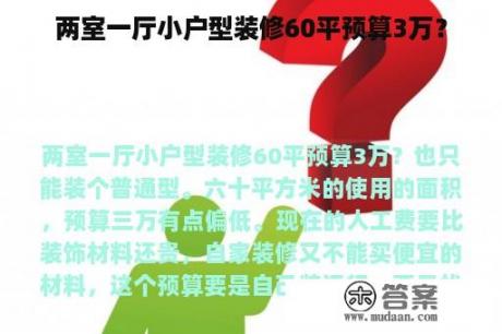 两室一厅小户型装修60平预算3万？