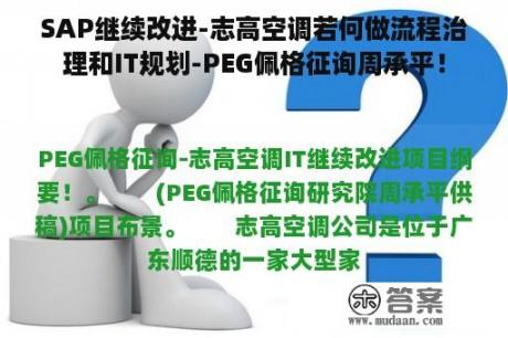 SAP继续改进-志高空调若何做流程治理和IT规划-PEG佩格征询周承平！