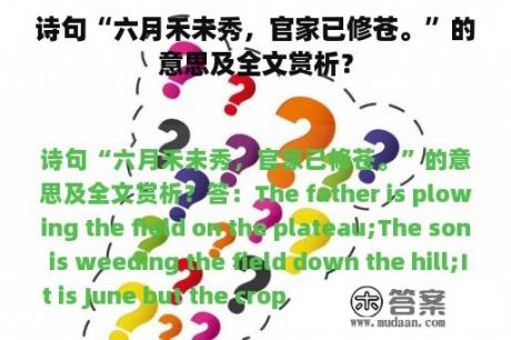 诗句“六月禾未秀，官家已修苍。”的意思及全文赏析？