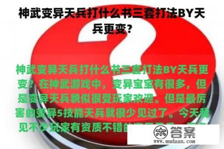 神武变异天兵打什么书三套打法BY天兵更变？