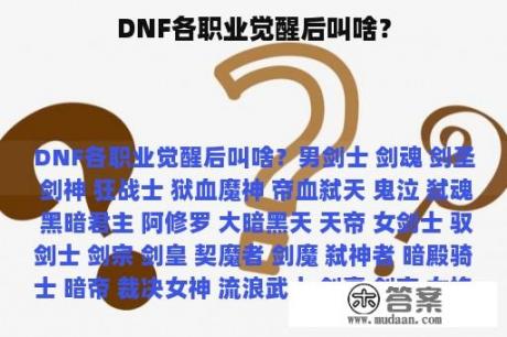 DNF各职业觉醒后叫啥？