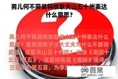 男儿何不带吴钩收取关山五十州表达什么意思？