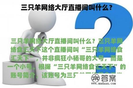 三只羊网络大厅直播间叫什么？