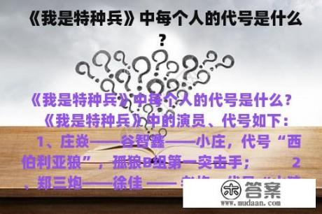 《我是特种兵》中每个人的代号是什么？