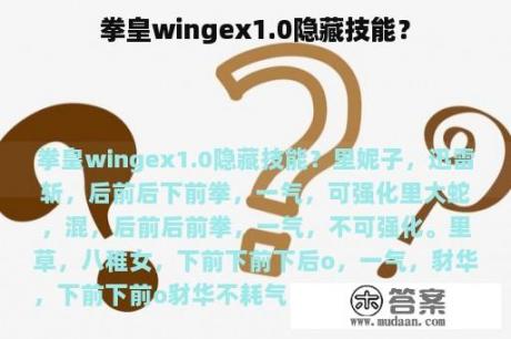 拳皇wingex1.0隐藏技能？