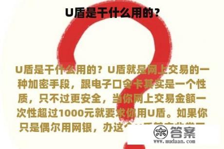 U盾是干什么用的？