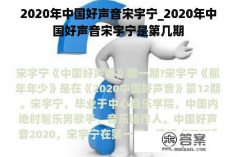 2020年中国好声音宋宇宁_2020年中国好声音宋宇宁是第几期