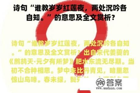 诗句“谁教岁岁红莲夜，两处沉吟各自知。”的意思及全文赏析？