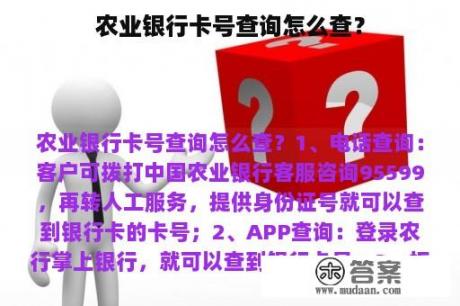 农业银行卡号查询怎么查？