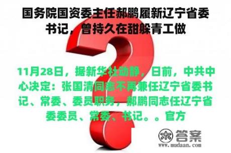 国务院国资委主任郝鹏履新辽宁省委书记，曾持久在甜躲青工做