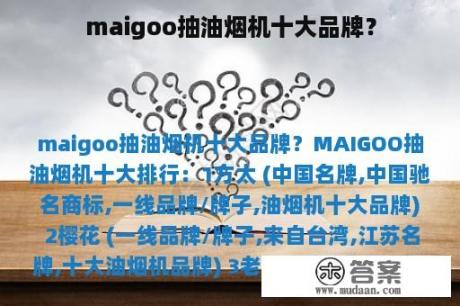 maigoo抽油烟机十大品牌？