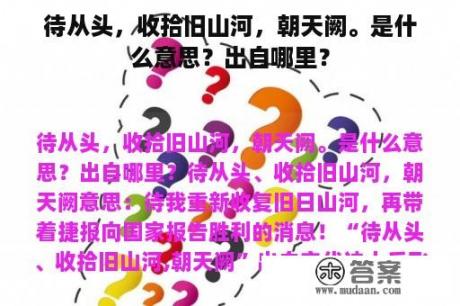 待从头，收拾旧山河，朝天阙。是什么意思？出自哪里？