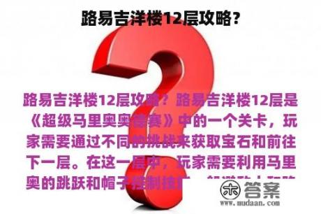 路易吉洋楼12层攻略？