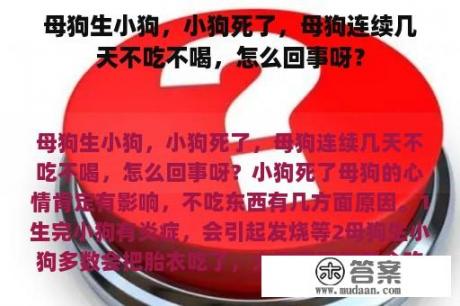 母狗生小狗，小狗死了，母狗连续几天不吃不喝，怎么回事呀？